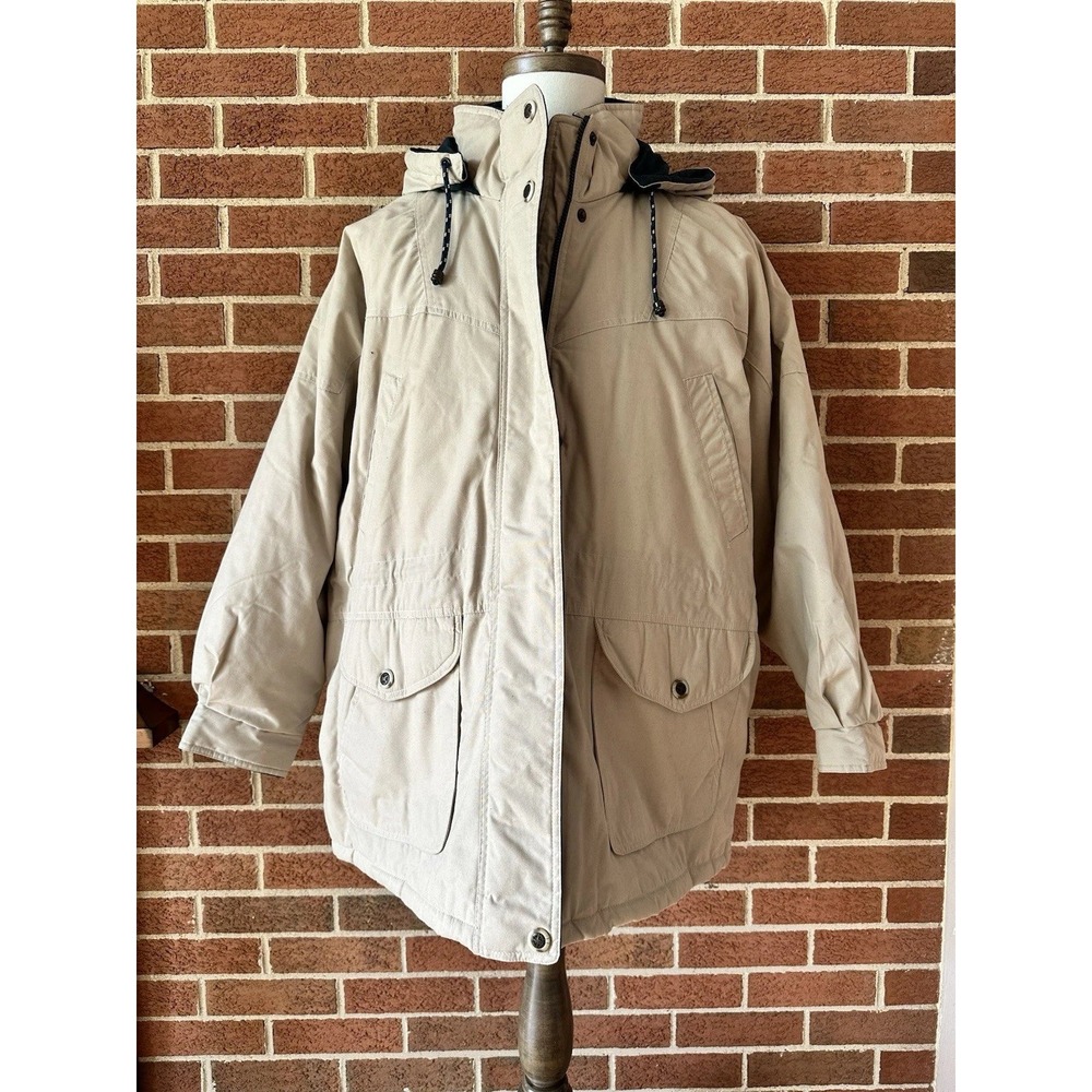 British Mist Mens 2X Khaki Parka Jacket Hooded Plaid Lined Insulated Tan Heavy